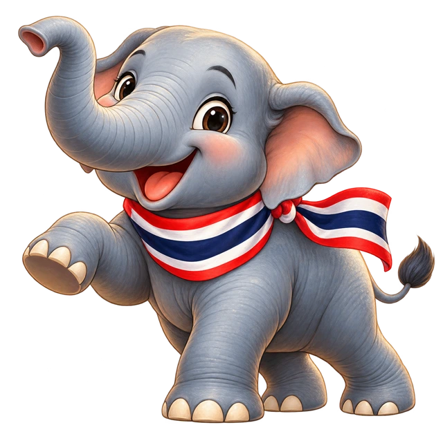 タイ国旗のスカーフを巻いた可愛いゾウのイラスト